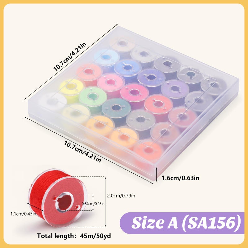 UzecPk 25pcs Assorted Colors Sewing Thread, Embroidery Bobbins, Prewound Bobbins Thread for Embroidery and Sewing Machines, 50 Yards Size A SA156 Spool of Thread Kit DIY and Home - Image 2